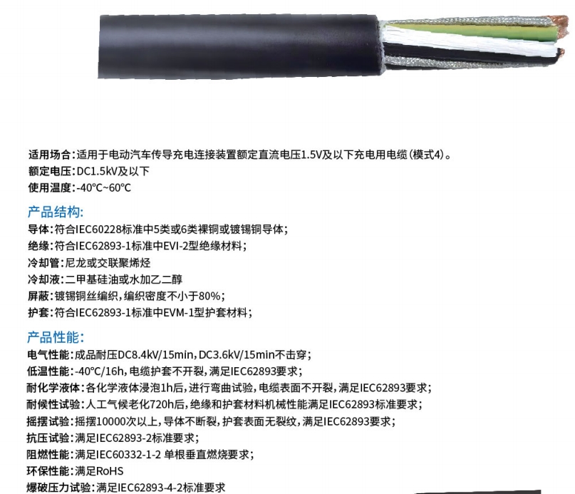 标准液冷直流充电桩电缆 标准液冷直流充电桩电缆